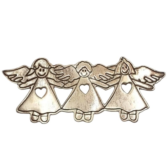 Unbranded Jewelry - Vintage Whimsical Angel Brooch Pin Mexico Sterling Silver 925 Three Angels